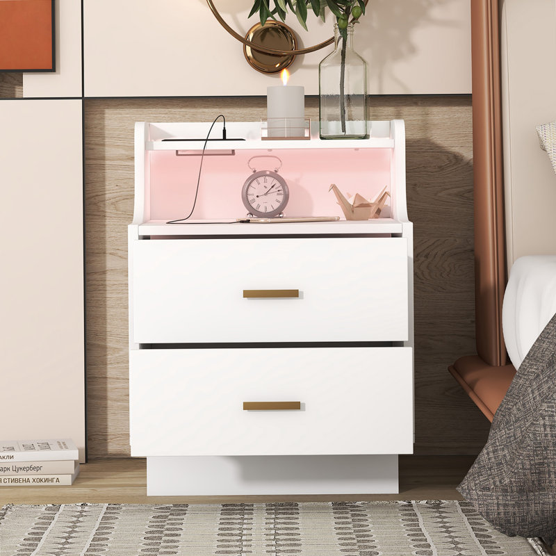 Table de chevet en bois massif Baseeth, Blanc