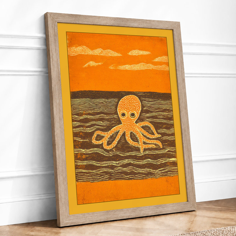 Octopus In Deep Water Modern - Print, A4 - 29.7 x 21.0 cm, Oak