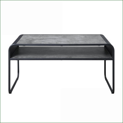 Table basse industrielle en béton gris et noir avec rangement inférieur, structure en métal stable pour le salon