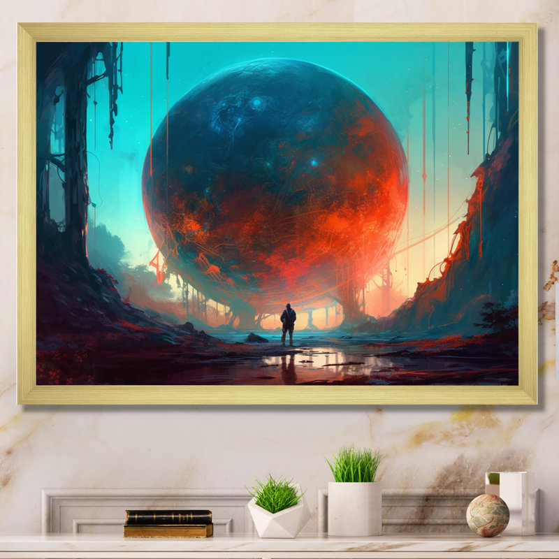 Planète planant dans un univers V, reproduction d'art sur toile, H 12 po x l 20 po x P 1 po, Encadrement doré