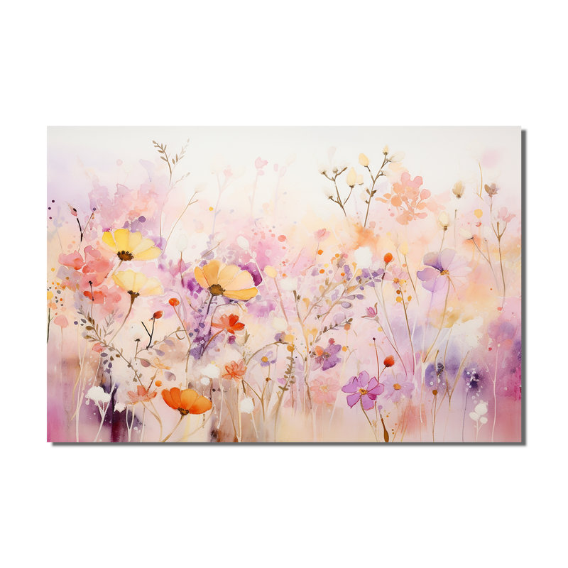 «Pink Whimsical Wildflowers I - Abstract Botanicals», reproduction d'art mural