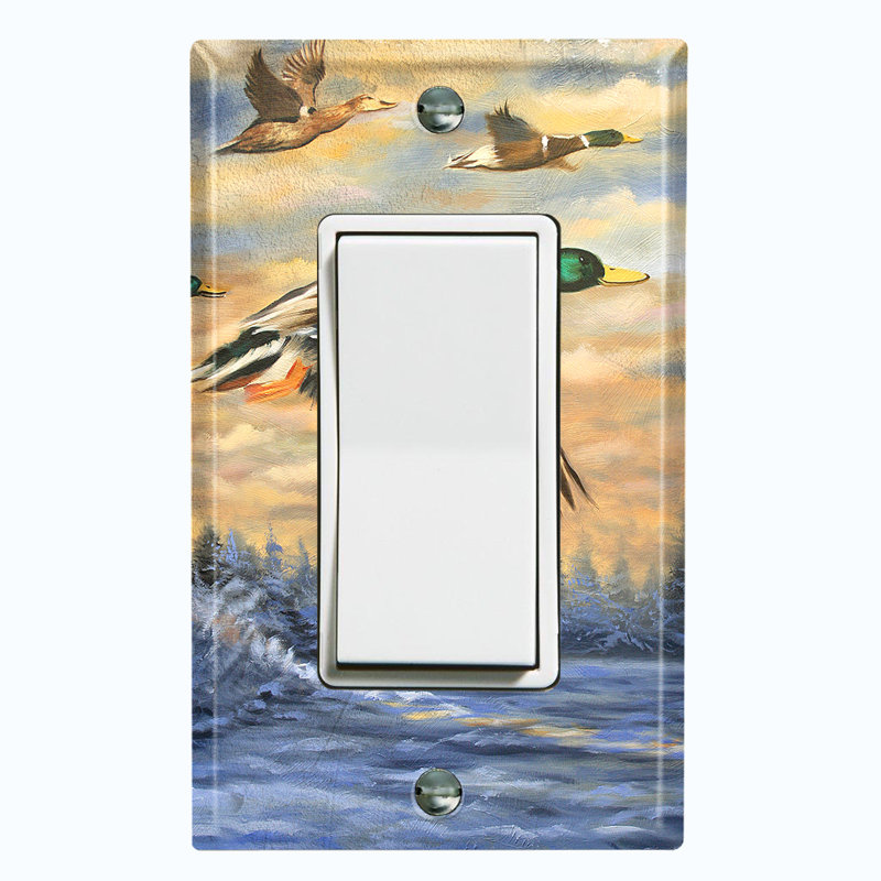 Plaque murale d'interrupteur à bascule Flying Ducks Winter Lake Forest