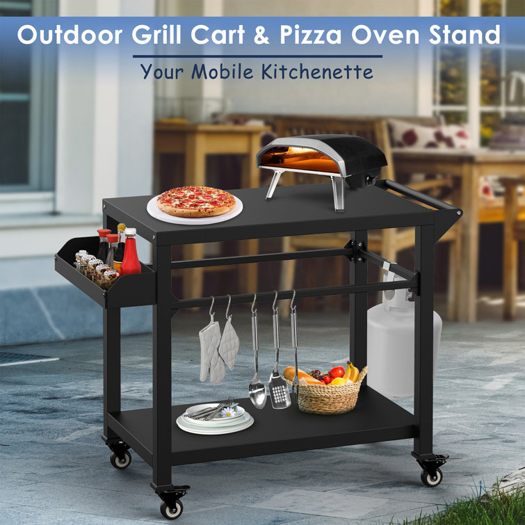 Portable Grill Cart Pizza Oven Stand BBQ Prep Table with Wheels