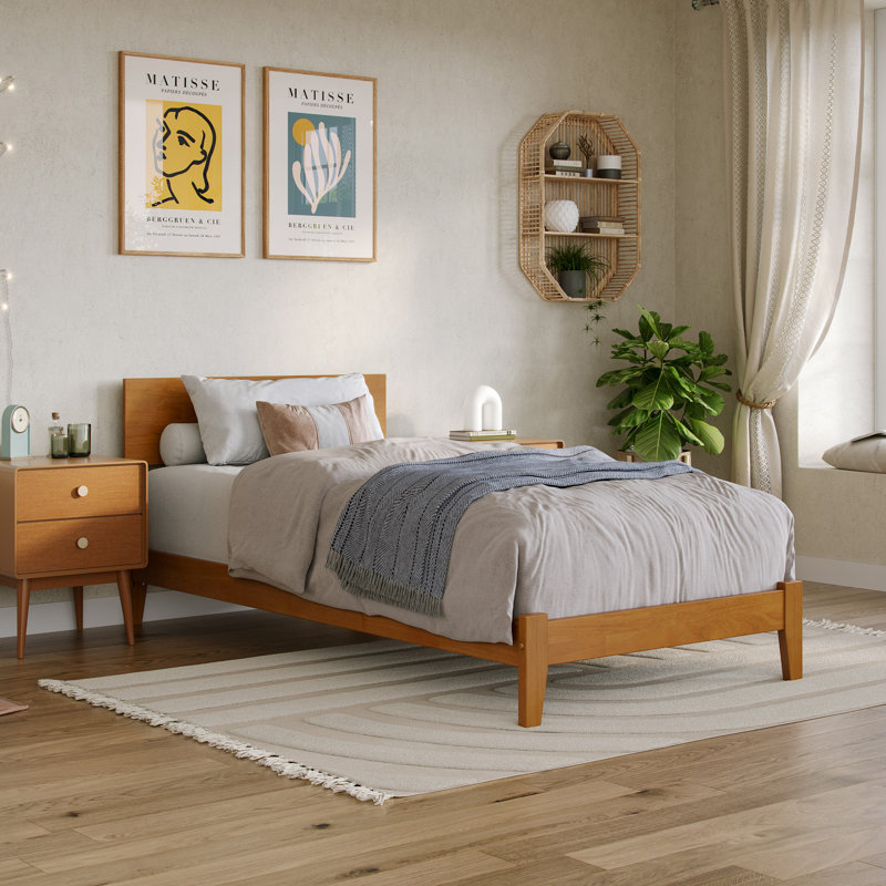 Lit plateforme en bois massif Orlando, Simple très long, Light Toffee