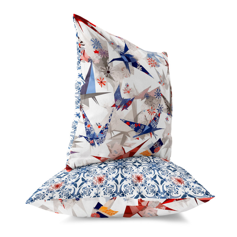 White and Blue Origami Patterned Square Throw Pillow
