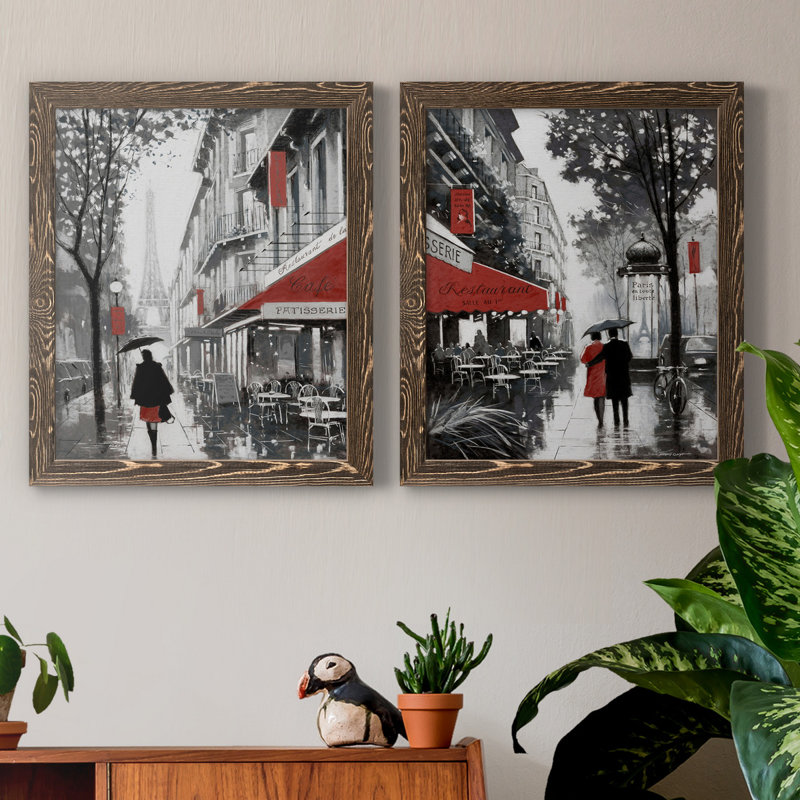 «Rainy Paris I», ensemble de 2 reproductions d'art, H 20 po x l 17 po x P 1 po, Toile avec cadre en noyer, Pas de tapis