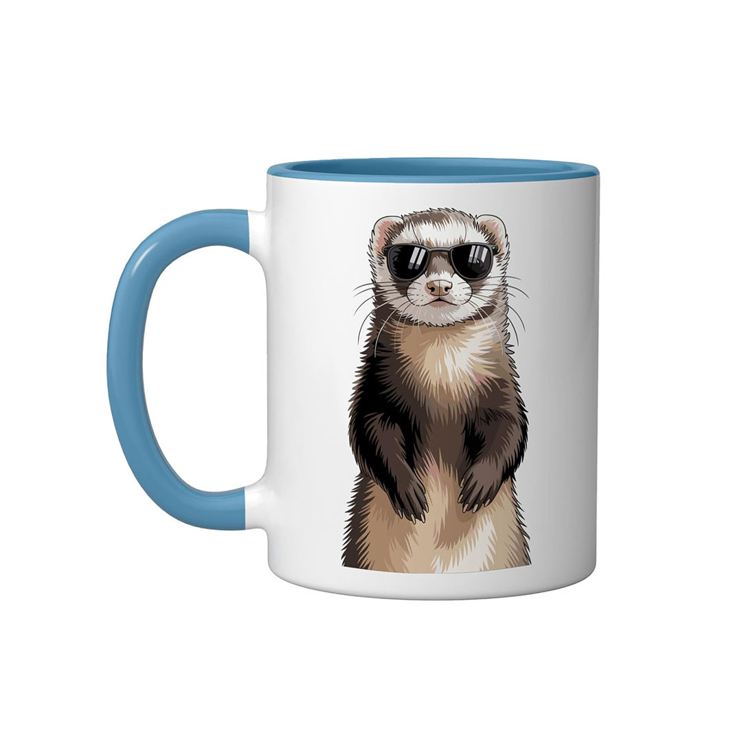 Funny Ferret Ceramic Mug, Blue/White, 11oz