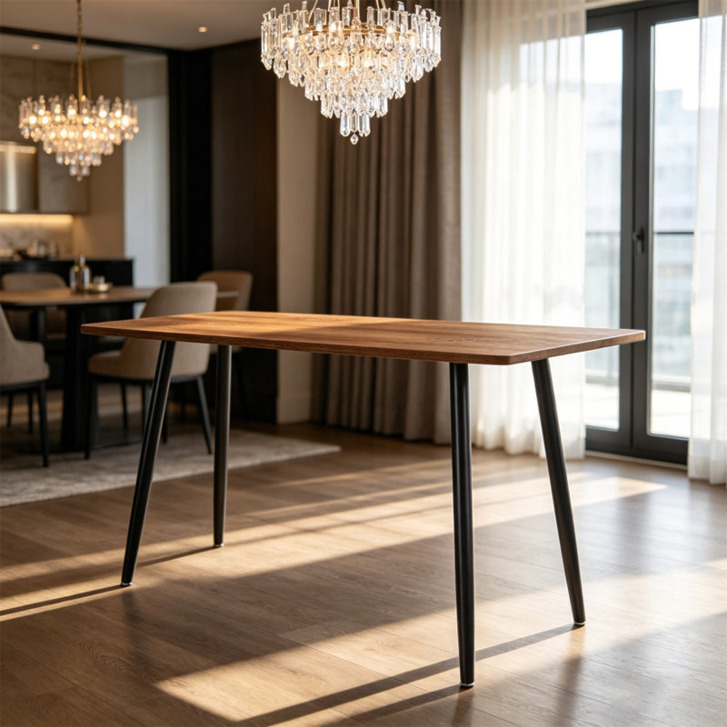 Table de salle à manger minimaliste moderne de 119 cm (47 pouces) en MDF couleur bois, pieds en métal. Petite table pouvant accueillir de 4 à 6 personnes (idéale pour la maison et la cuisine). Convient également comme bureau d'ordinateur ou table de cuisine.