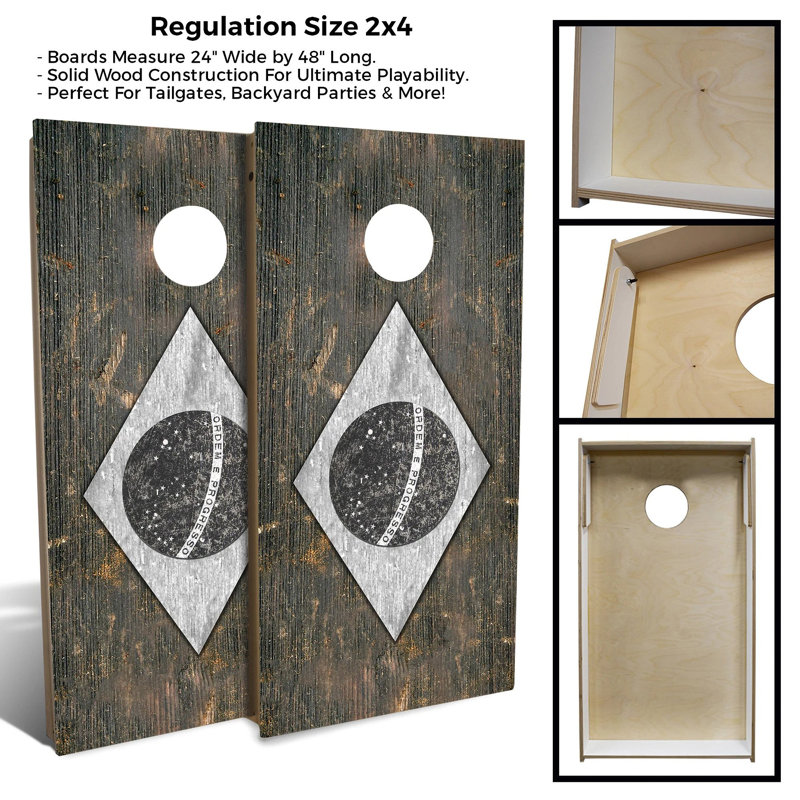 Ensemble de 2 panneaux de cornhole à thème drapeau 2 pi x 4 pi avec étui et lumières, Gris, Brésil