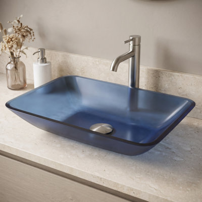 Donatello Russet Glass 18" L 13" W 4" H Rectangular Vessel Bathroom Sink
