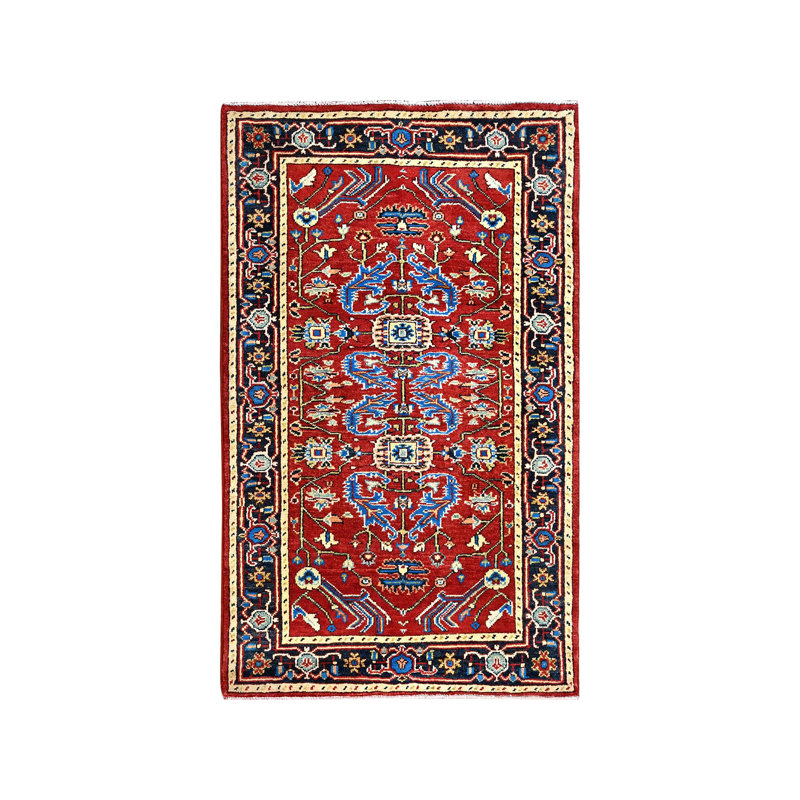 Tapis rouge en laine nouée à la main 2 pi 10 po x 4 pi 7 po Seeripe Heris 3B21B38913174C939116A31F32277F3B