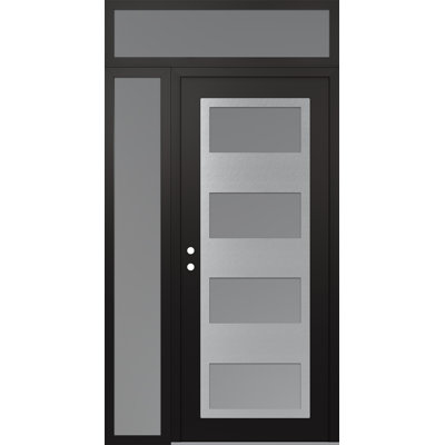 C2 Panel Silver Steel Black/White With Sidelite And Transom Prehung Front Entry Door