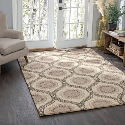 Tapis gris en laine touffeté à la main Medallion