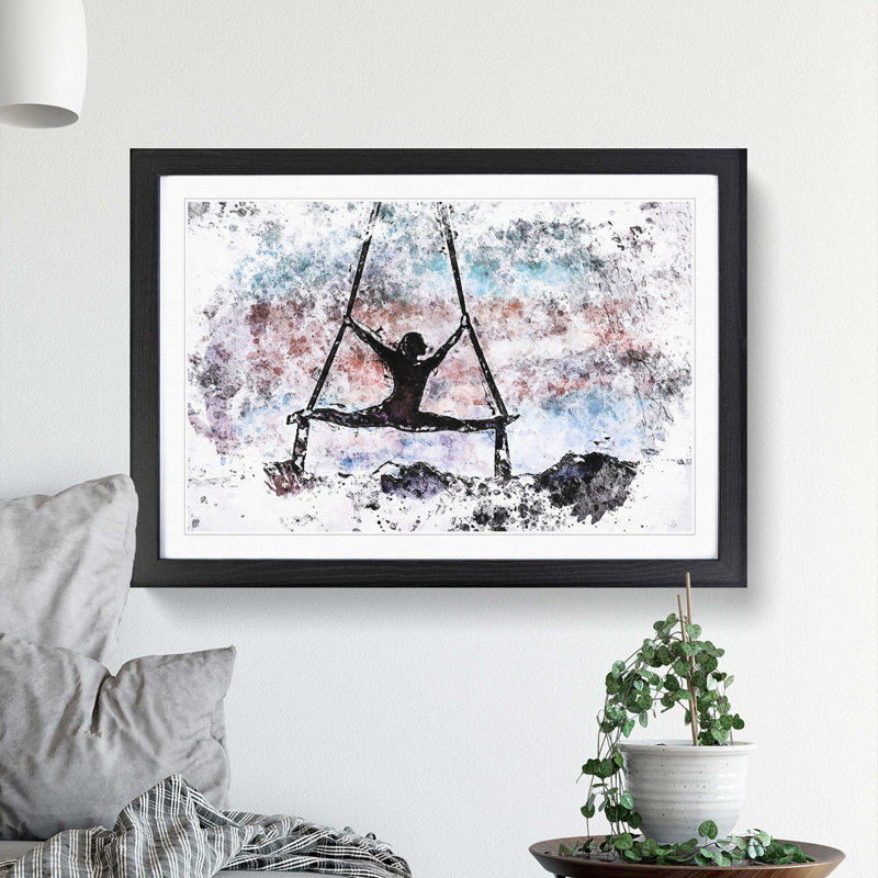 Aerialist Gymnastics at Sunset in Abstract 1 Piece Single Picture Frame Painting, 45cm H x 63cm W x 2cm D, Black Framed
