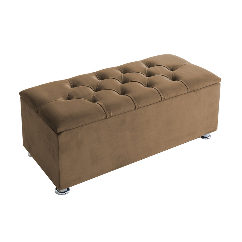 Lordan Velvet Upholstered Storage Bench, Coffee