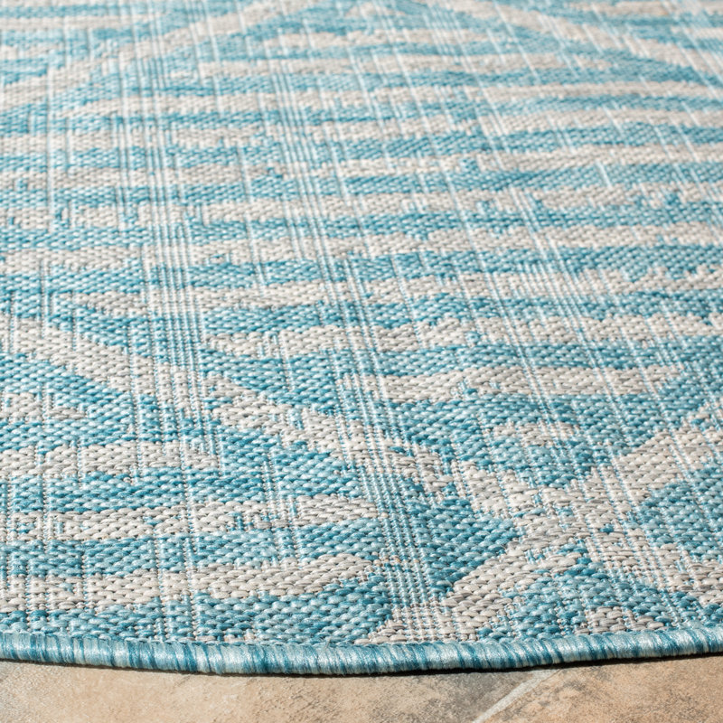 Tapis d'intérieur / extérieur à motif géométrique Sharmaine Performance, Rond 6 pi 7 po