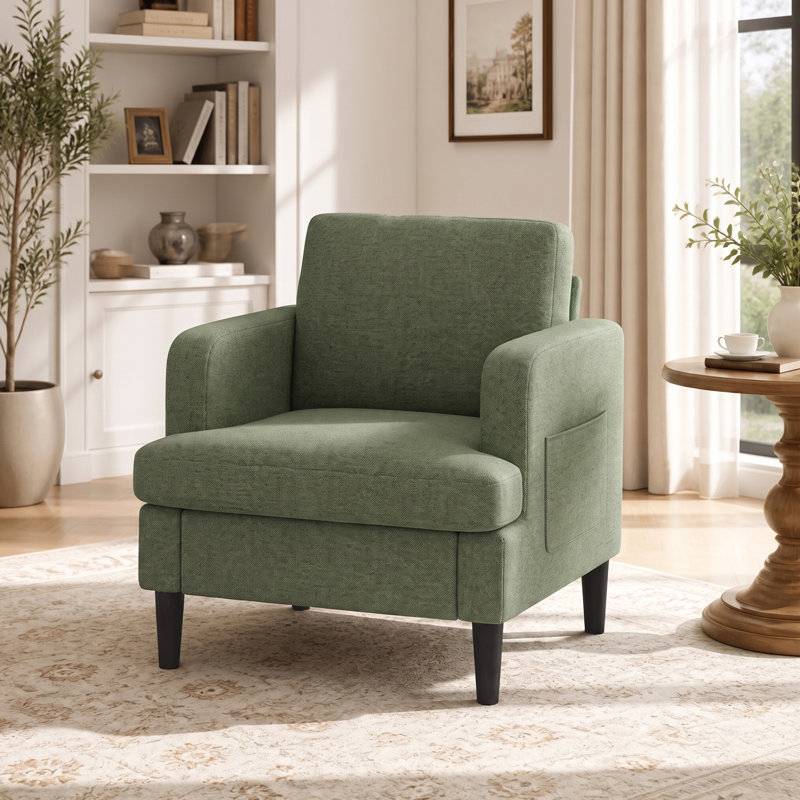 Fauteuil d'appoint rembourré de 74 cm de large avec poche de rangement latérale, Vert