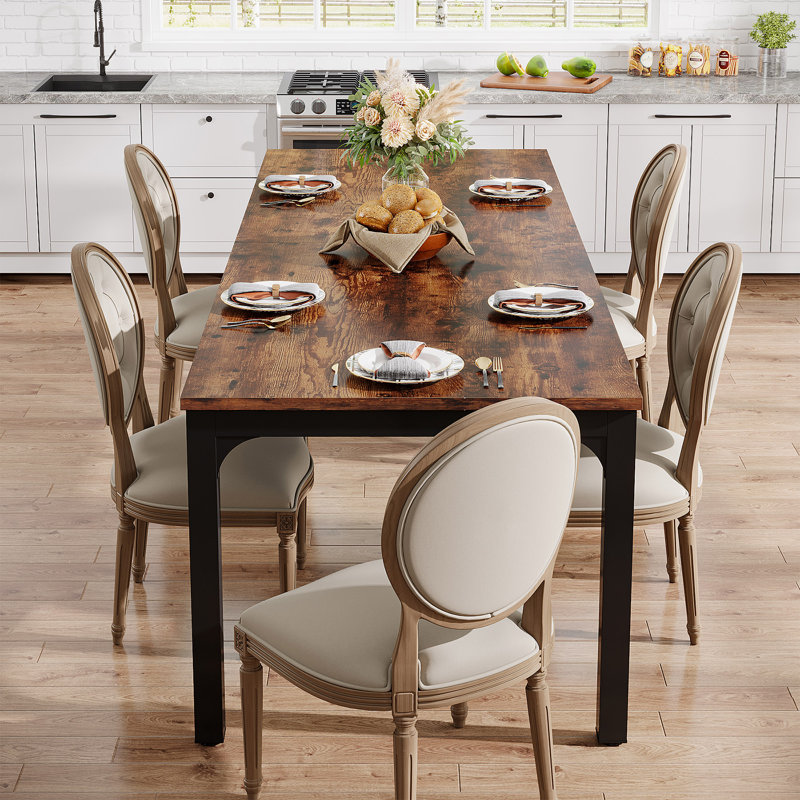 Frodeen Rectangular Large Long Dining Table, Rustic Brown, Black