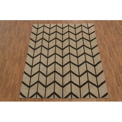 Beige Geometric Chevron Modern Area Rug 8x10