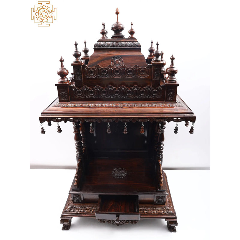 Large Wooden Traditional Puja Mandir from Mysore, Artisan-Carved Home Temple