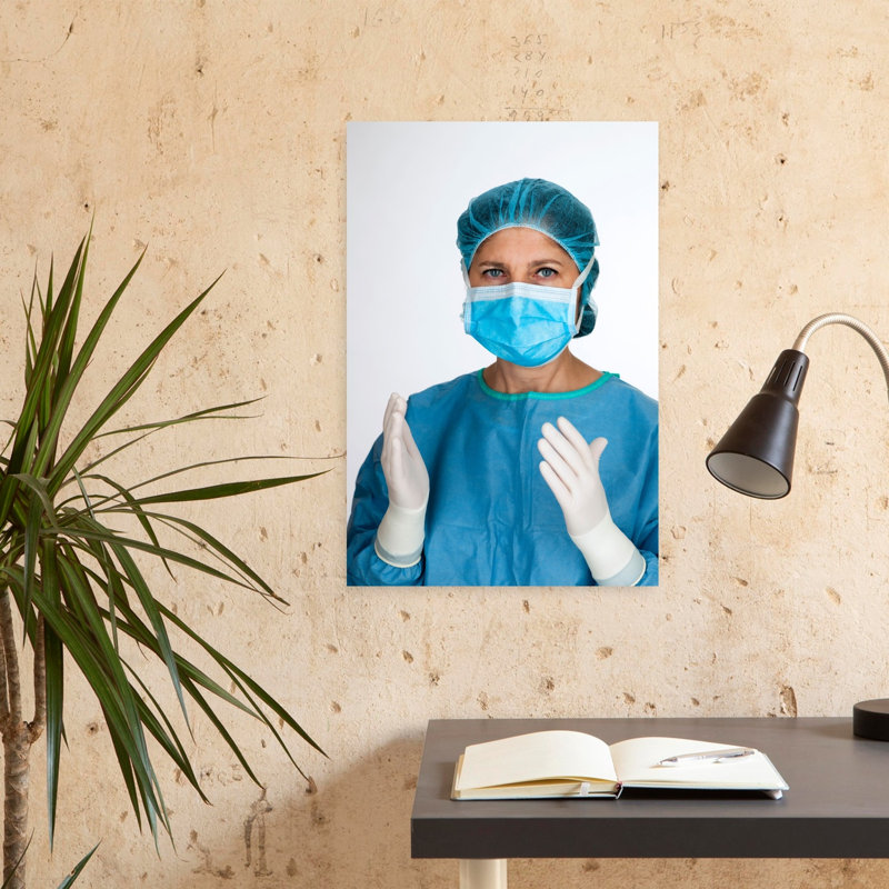 Hôpital, infirmière avec masque et gants, art mural moderne, architecture, H 24 po x l 16 po