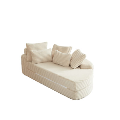 Luxury Corduroy Semi-Circular Modular Sofa Bed, 2-in-1 Convertible Recliner with Neck Pillow & Throw Pillows, Set of 2