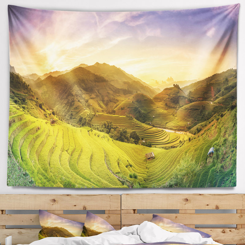 Tapisserie de riz en polyester sur terraced avec accessoires suspendus inclus, H 32 po x l 39 po