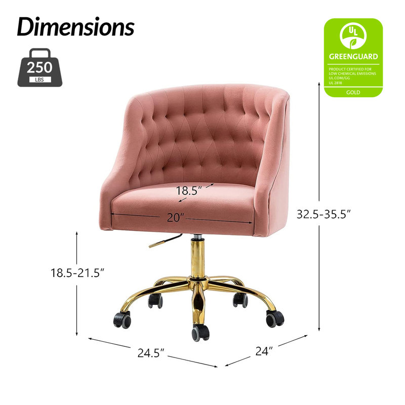 Chaise de travail en velours Doreen, Velours rose