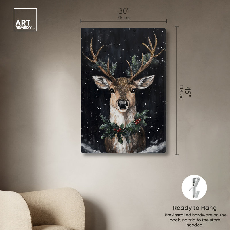 «Deer in Snowfall», reproduction d'art sur toile par Art Remedy, 30 x 45, H 45 po x l 30 po, Toile tendue avec châssis