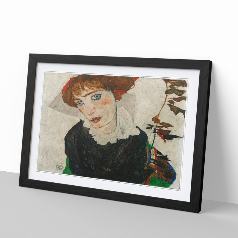 Portrait of Wally Neuzil by Egon Schiele - Framed Print, 36cm H x 48cm W x 2cm D, Black Framed
