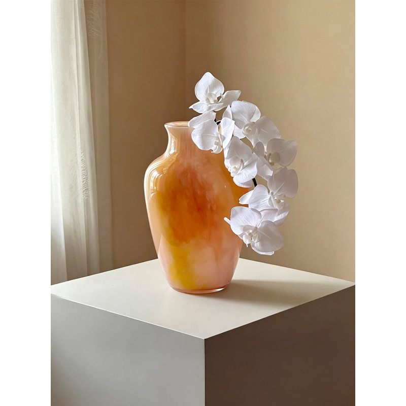 Vase en verre marbré marbré orange, H 11,4 po x l 7,5 po x P 7,5 po