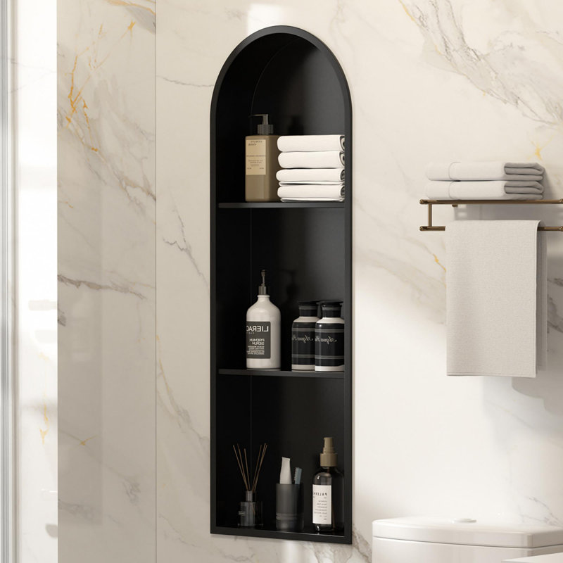 Niche de douche arquée en acier inoxydable 12 ＂x 36＂ x 4 ＂avec trois tablettes, niche murale