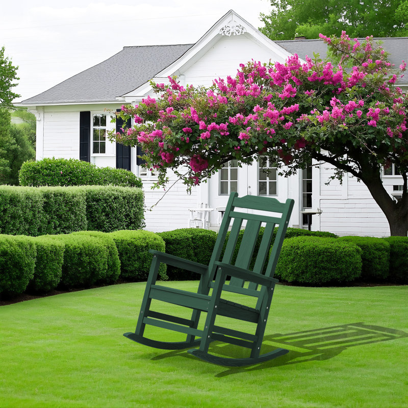 Wolak Oversized High  Density Polyethylene Rocking Adirondack Chair, Dark Green