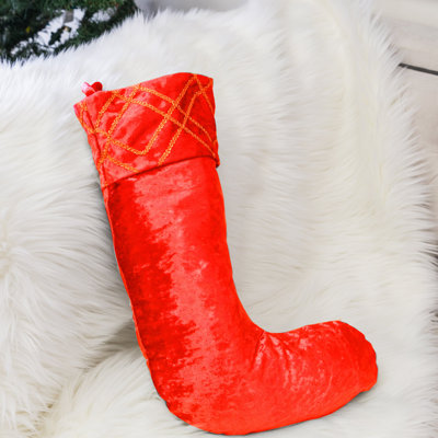 Christmas Sequin Embroidered Velvet Xmas Sock Stocking