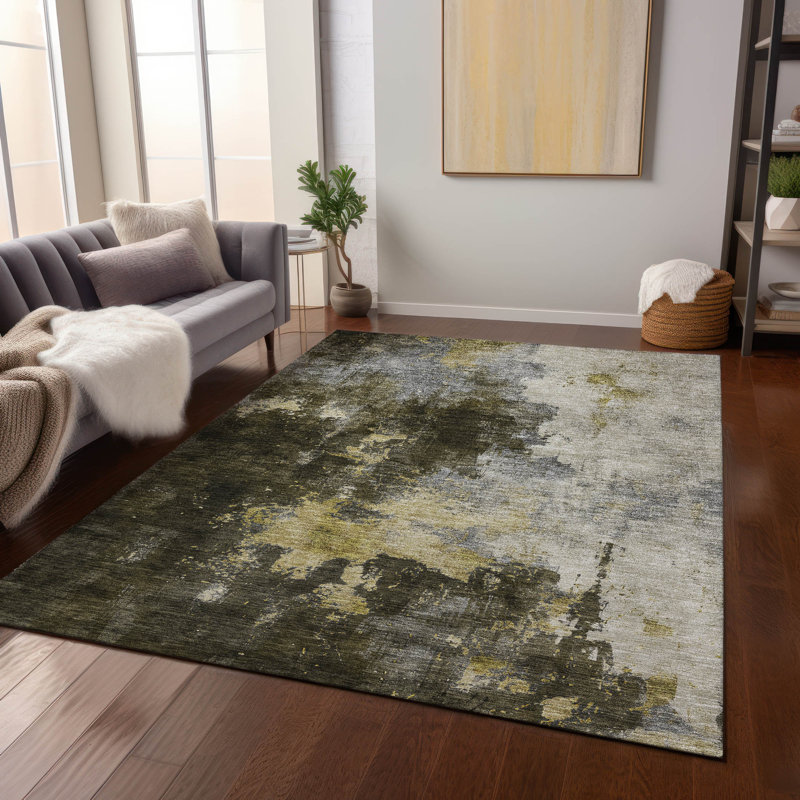 Tapis brun intérieur / extérieur lavable à la machine Chayden ACN1072, Rectangle de 10 pi x 14 pi