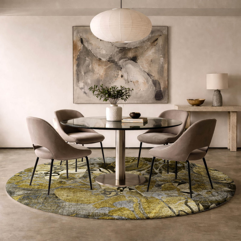 Premium Machine Washable Dream Shag ADS558 Floral Rug, 8' Round, Brown