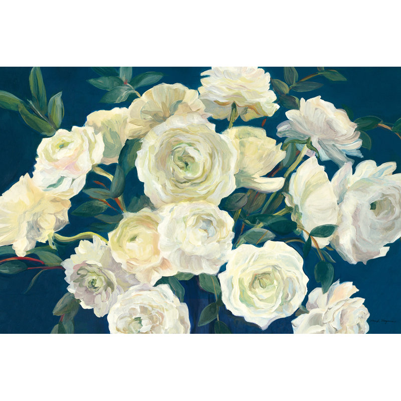 Roses dans un vase indigo cobalt, H 8 po x l 12 po x P 1,25 po