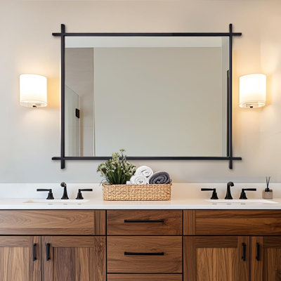  Vintage Cross Corner Rectangle Bathroom Vanity Mirror | Stainless Steel Frame