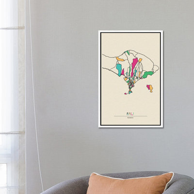 Bali, Indonesia Map 1 Piece Wall Art on Canvas
