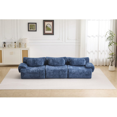 Compression Wave Sofa, Convertible Floor Sofa Bed, DIY Boneless Modular Sectional Sofa, No Assembly Required, Faux Rabbit Velvet Fabric, 1 Side Seat, 1 Middle Section,Seat.