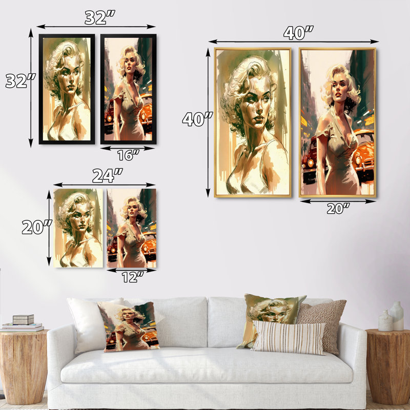 «Hollywood Bombsell», 2 pièces sur toile, Encadrement doré, H 32 po x l 32 po