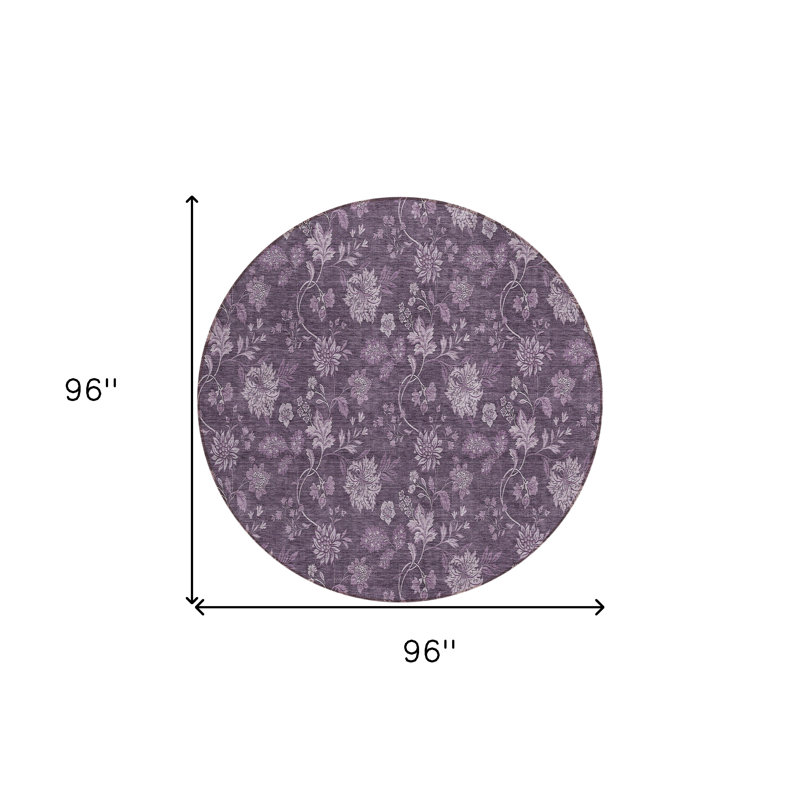 Tapis d'intérieur lavable floral rond 8 pi prune et lavande