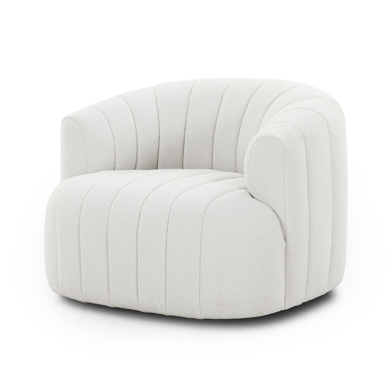 Elliana Swivel Barrel Chair, White Boucle