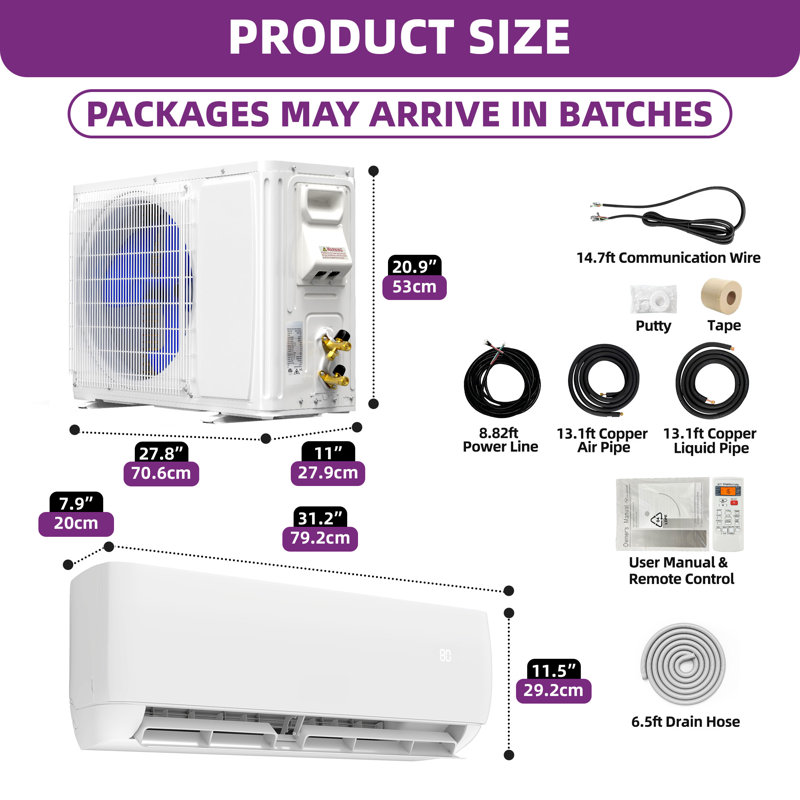 110V 12000 BTU Ductless Mini Split Air Conditioner For 750 Square Feet With Remote & Smart Control