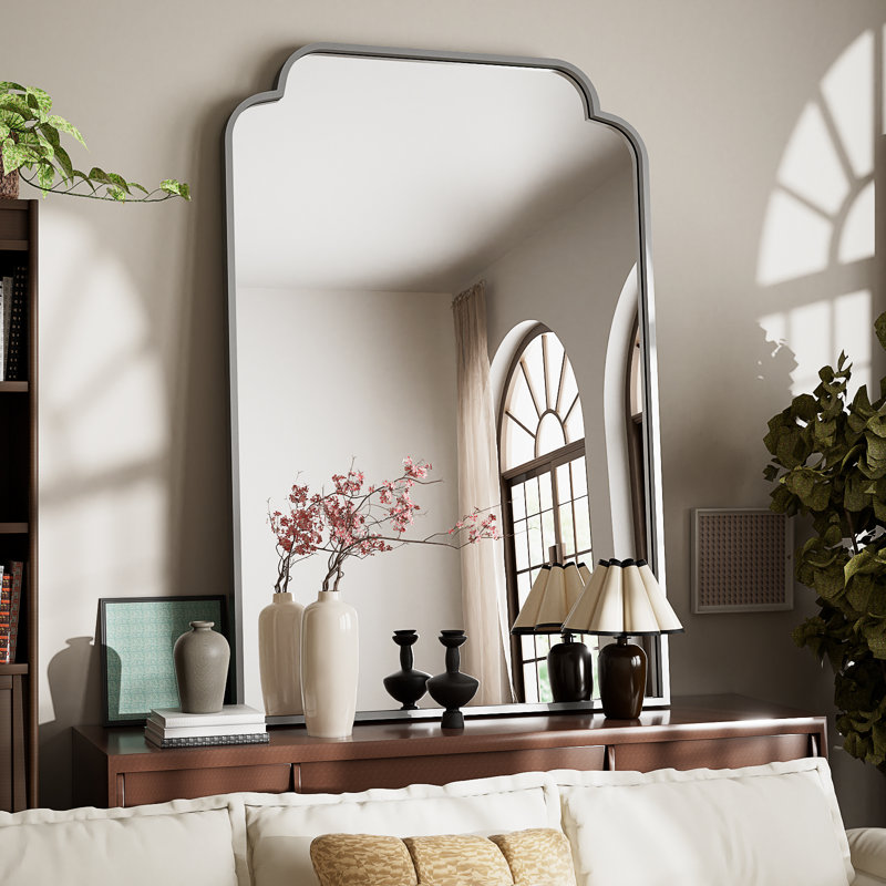 Symmetrical Aluminum Alloy Frame Wall Mirror For Bathroom And Home Decor, Silver, 36" x 24"