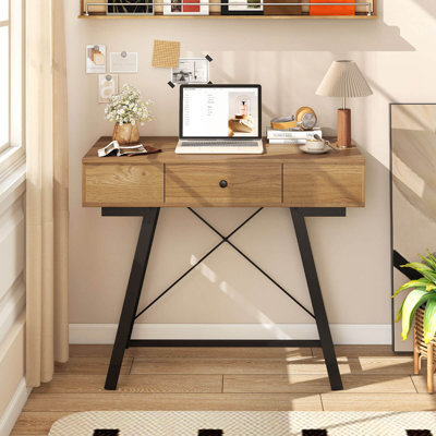Vanity Desk with Flip Top Mirror Makeup Dressing Table with Power Outlets Drawer by George Oliver