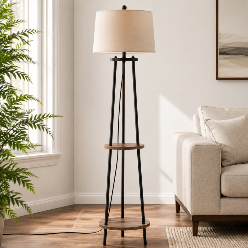 Lampe sur pied avec trépied haut de 65 po Lilianna - Noir, Gruau