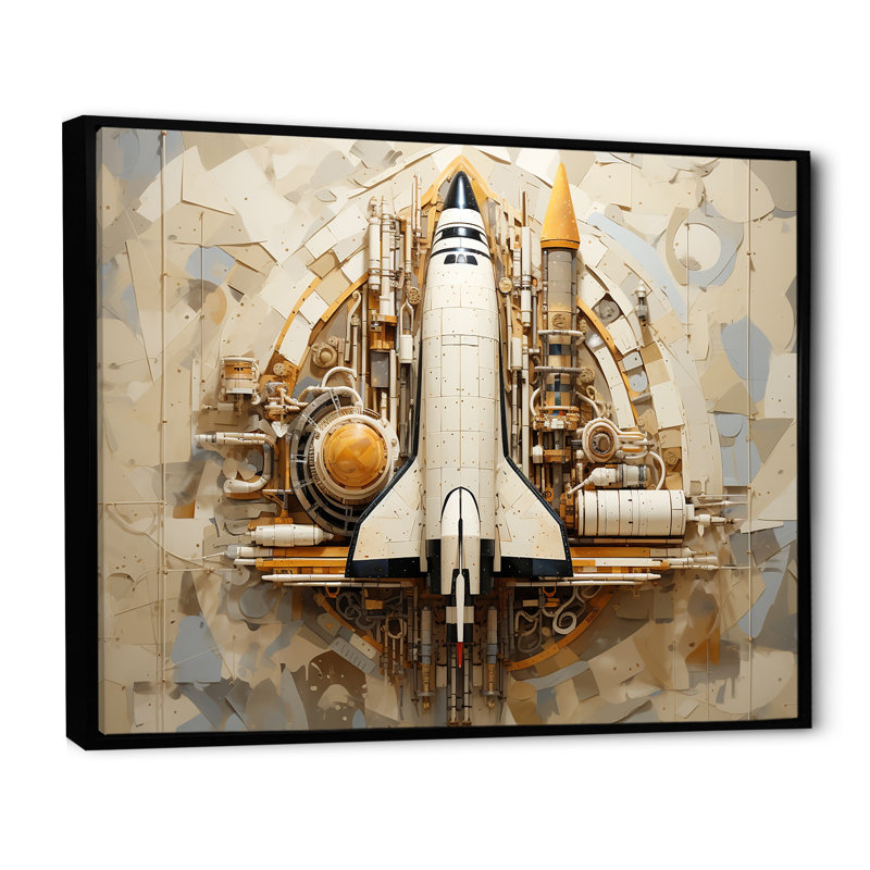 Navette spatiale rétro voyage cosmique, H 30 po x l 40 po x P 1,5 po, Cadre flottant noir