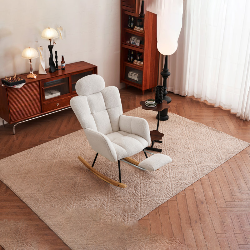 Chaise berçante rembourrée en tissu avec coussin et repose-pieds 056-Teddy