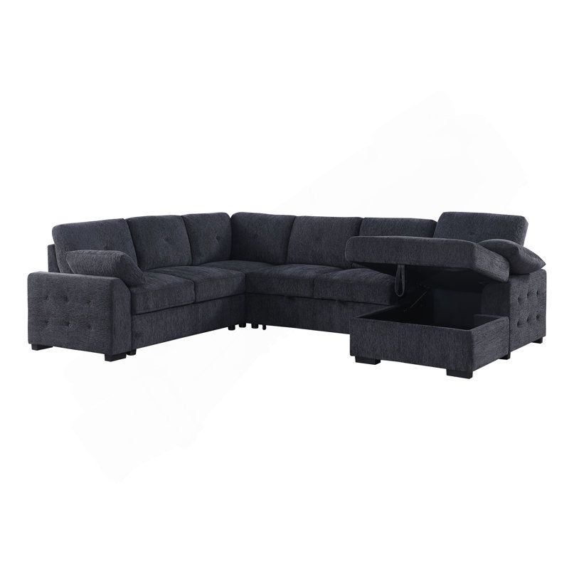 Canapé d'angle multi-fonctionnel en forme de L avec rangement et lit convertible, Dark Grey